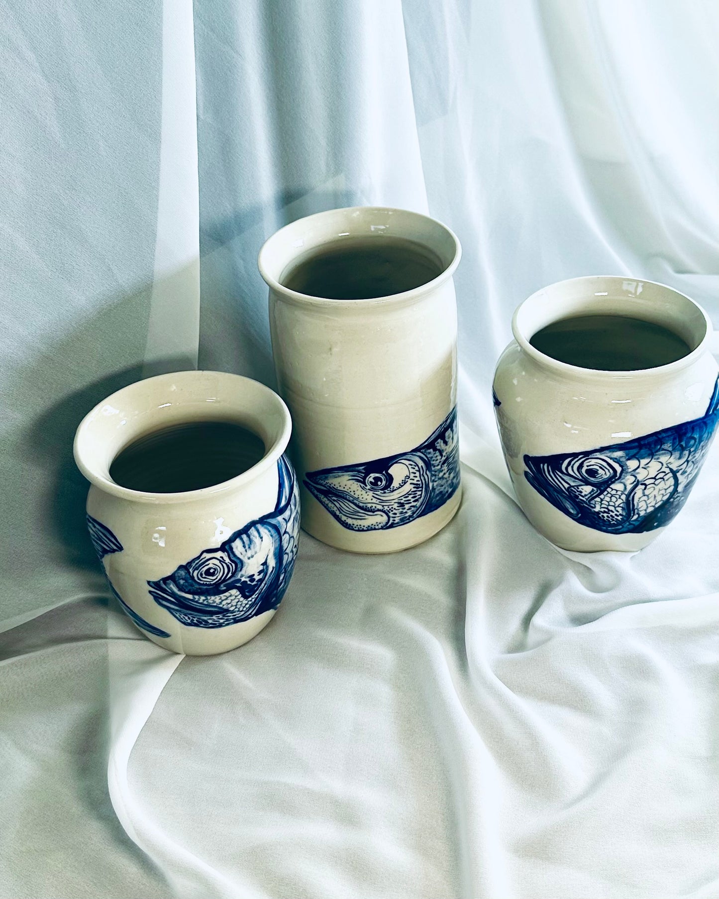 Fish vases  1 & 2 with mackerel vase 1
